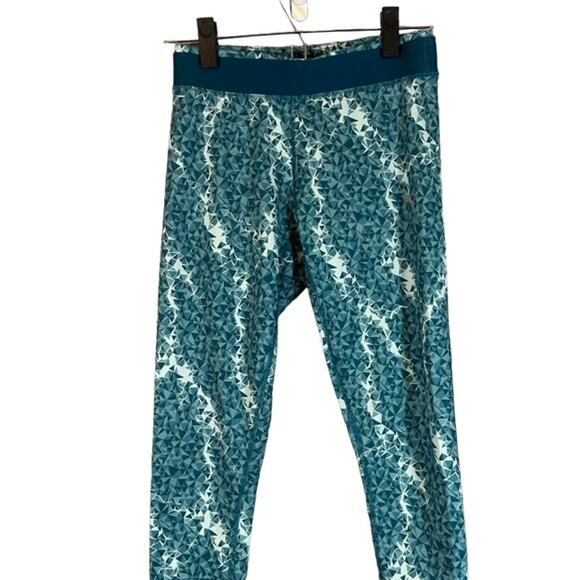 Puma Teal Blue Geo Print Athletic Running Capri Cropped Leggings Women Sz XS - Picture 1 of 10